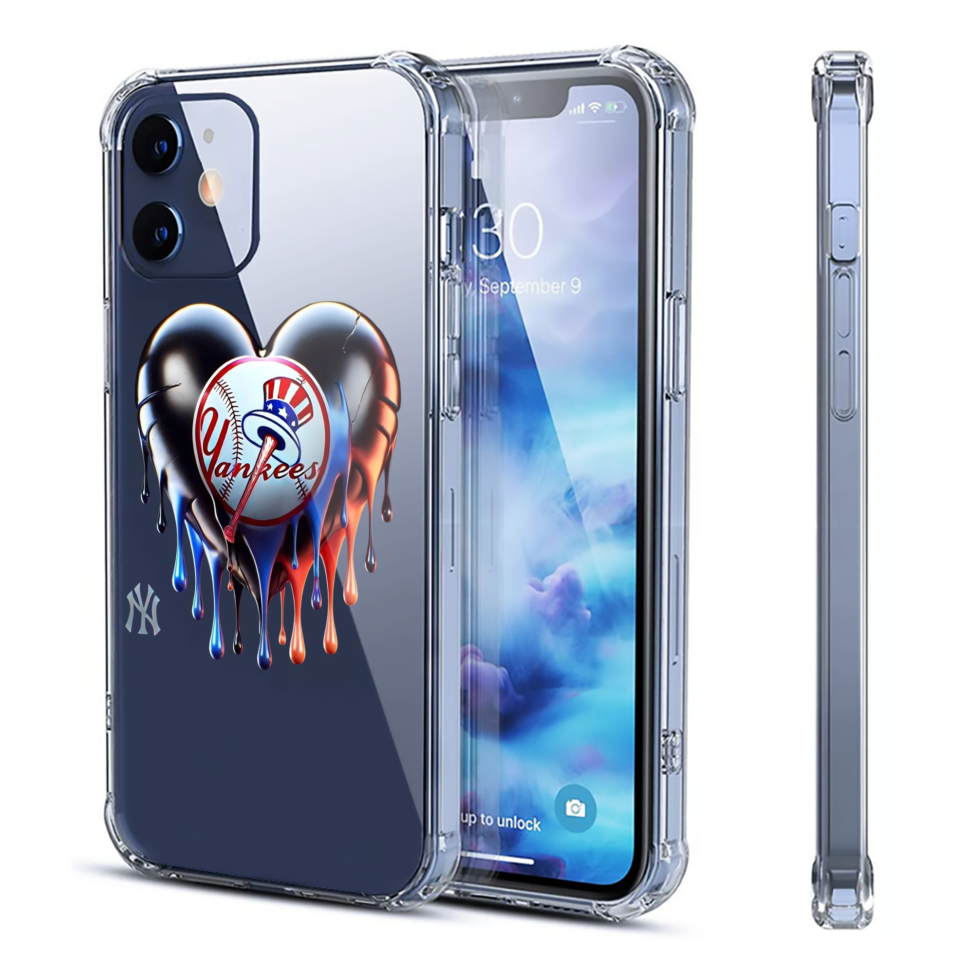 New York Yankees Heart Clear IPhone 12 Case – Soft TPU With UV Print – Enhanced Drop Protection, Precise Fit, Anti-Fingerprint, Customizable Design, Scratch-Resistant, Yellow-Resistant